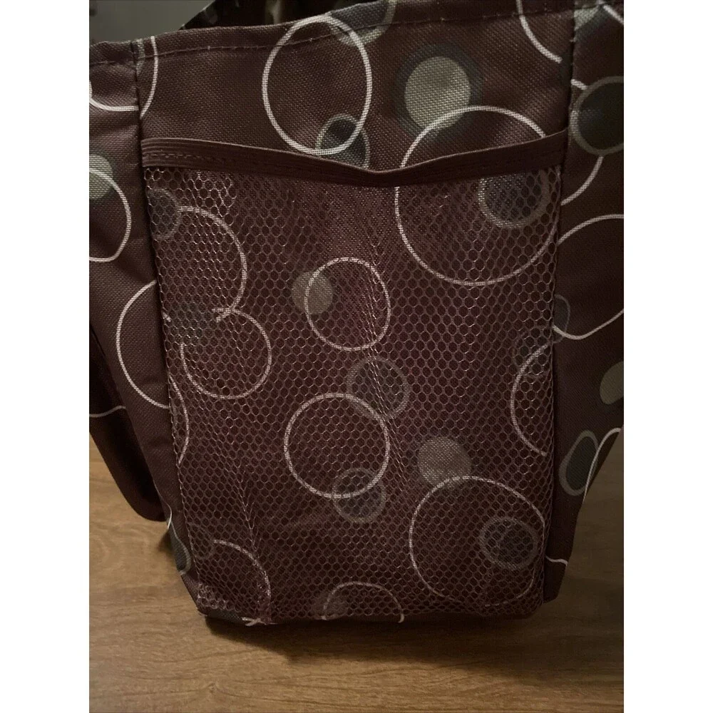 Diaper Tote Bag Women Brown White Geometric Lightweight Nylon Bottle Pockets